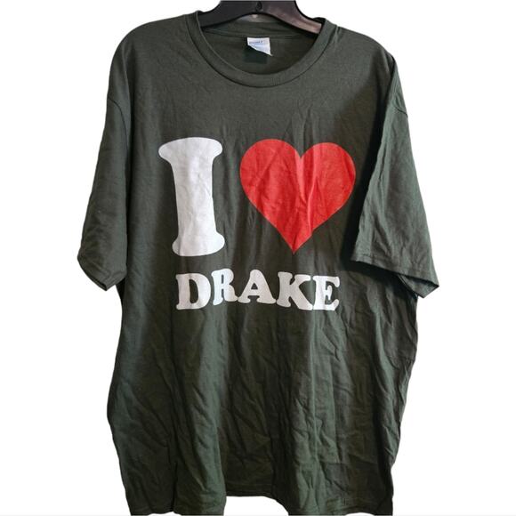 XL Unisex army green I LOVE DRAKE short sleeve t-shirt - Picture 1 of 4